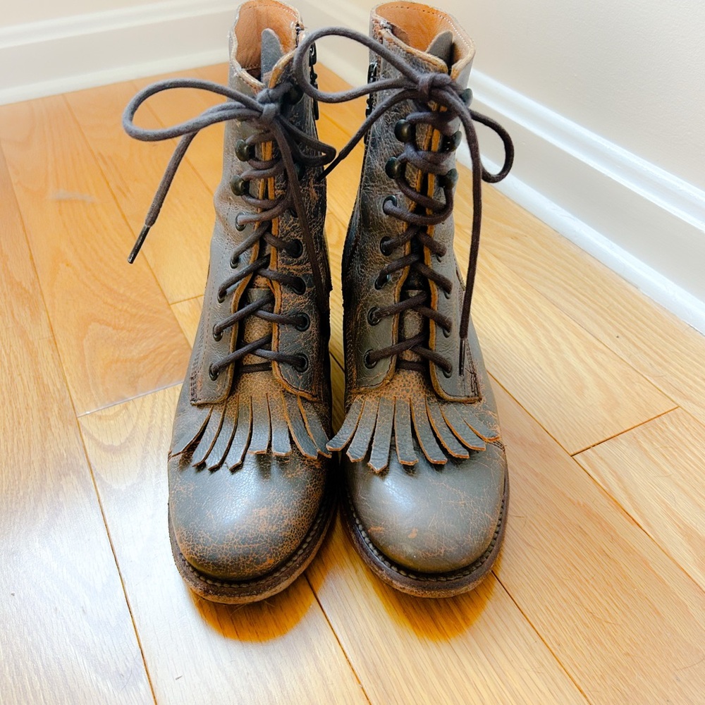 Bed Stu Finis Distressed Grey Lux Kiltie lace up boot - Picture 4 of 8